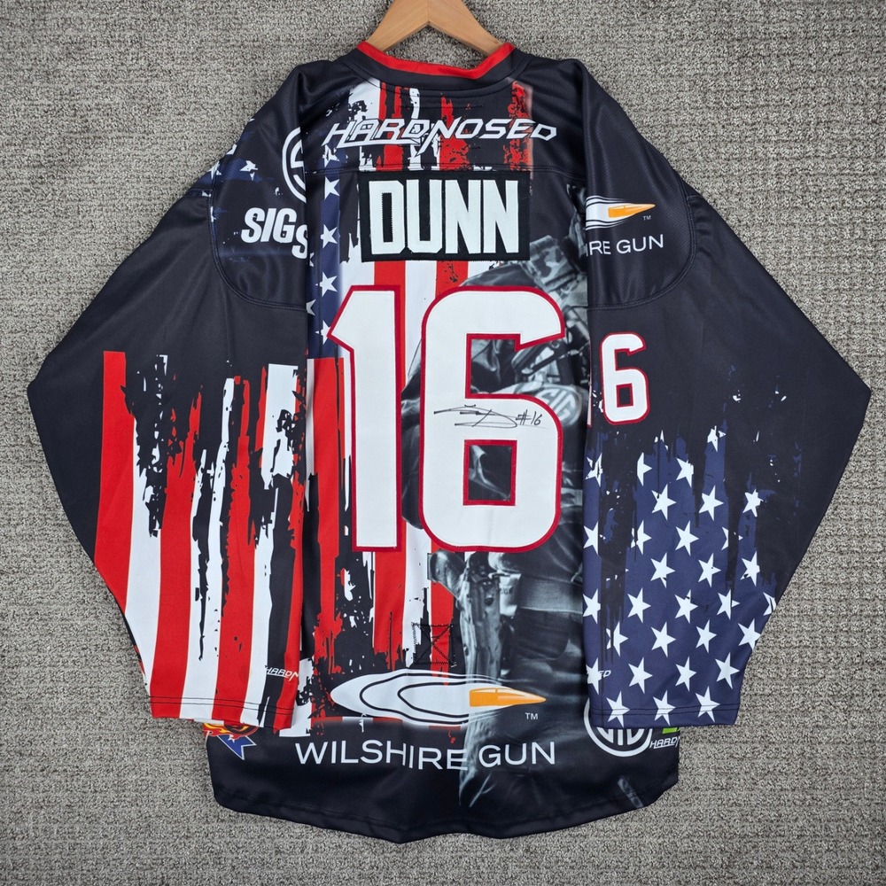 OKC Oklahoma City Blazers Hardnosed Dunn 16 Jersey Mens 2XL USA Flag Signed
